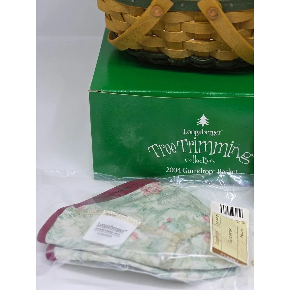Longaberger Tree Trimming Collection 2004 Gumdrop Basket Green Holly Woven Decor